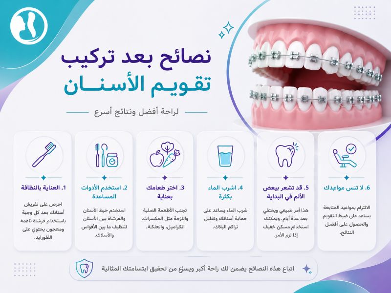كم يستغرق تقويم الأسنان؟ نصائح بعد تركيب تقويم الاسنان